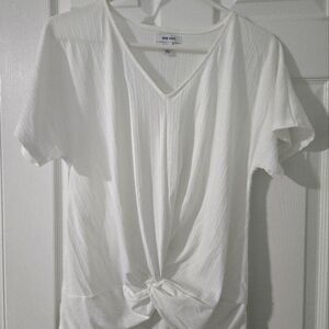 White V-Neck Tie Front Top